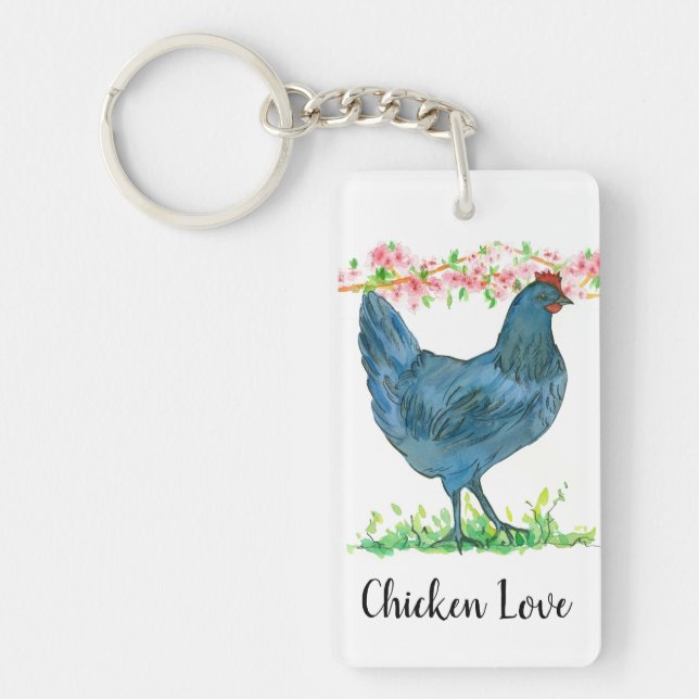 Porte-clefs Aquarelle de la fleur d'amour du poulet (Devant)