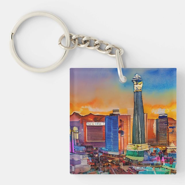 Porte-clefs Aquarelle de Las Vegas Skyline (Devant)