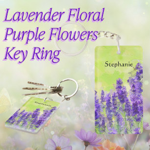 Porte-clefs Aquarelle de lavande Floral violet Jaune Art