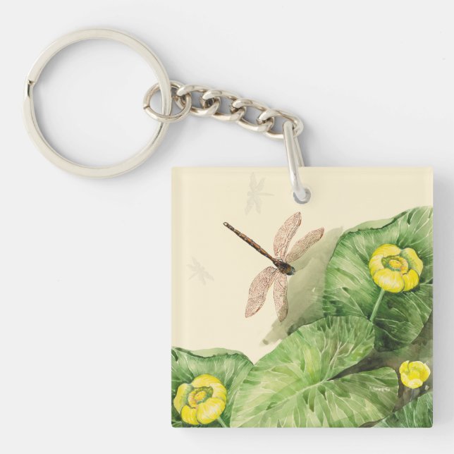 Porte-clefs aquarelle de nénuphar (Devant)
