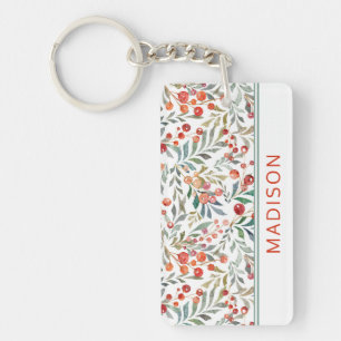 Porte-clefs Aquarelle de Noël Floral Personnalisé