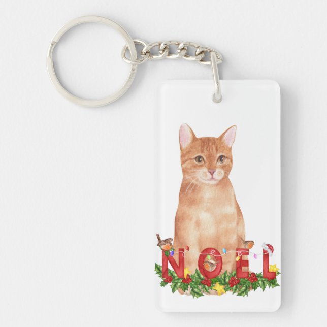 Porte-clefs Aquarelle de Noël Tabby Cat (Devant)