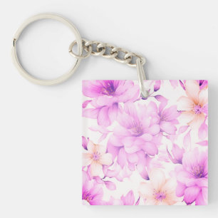 Porte-clefs Aquarelle délicate Fleurs roses