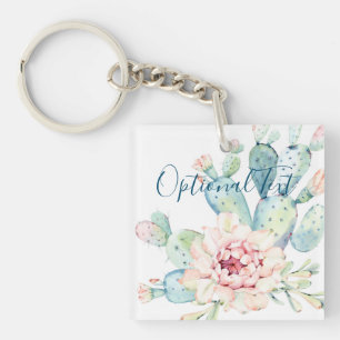 Porte-clefs Aquarelle douce Pastel Blooming Cactus