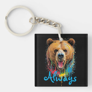 Porte-clefs Aquarelle d'ours en colère + citation "Toujours"