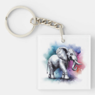 Porte-clefs Aquarelle dynamique de l'éléphant d'argent