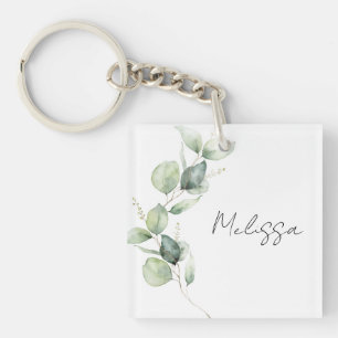 Porte-clefs Aquarelle Eucalyptus Botanique Personnalisé