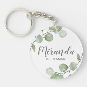 Porte-clefs Aquarelle Eucalyptus Nom de la servante personnali