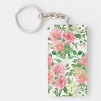 Porte-clefs aquarelle ferme jardin rose