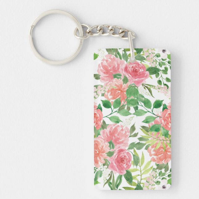 Porte-clefs aquarelle ferme jardin rose (Devant)