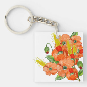 Porte-clefs Aquarelle fleurs de coquelicot mignonnes