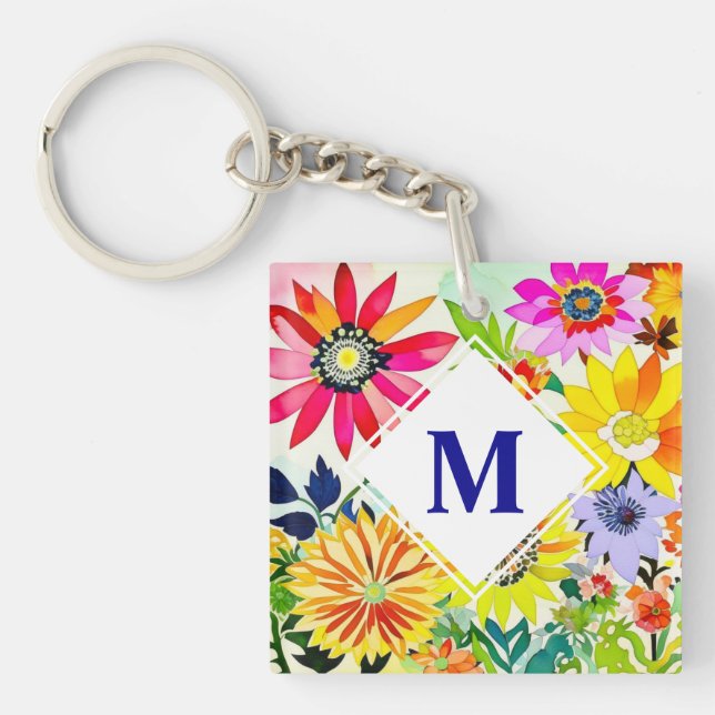 Porte-clefs Aquarelle Fleurs Monogrammes (Devant)