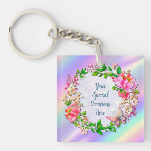 Porte-clefs Aquarelle Fleurs roses et papillon Plaid de printe