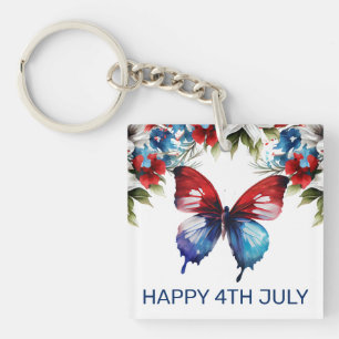 Porte-clefs Aquarelle Fleurs Rouges, Bleues & Blanches 4 juill