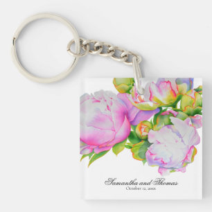 Porte-clefs Aquarelle florale classique et élégante de pivoine