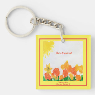 Porte-clefs Aquarelle florale solaire