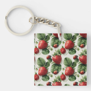 Porte-clefs Aquarelle fraise et coccinelle Motif sans couture