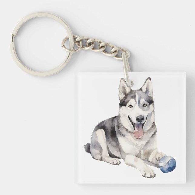 Porte-clefs Aquarelle Husky Chien (Devant)
