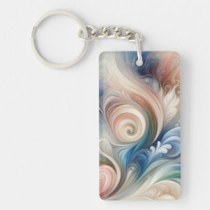 Porte-clefs Aquarelle Imaginaire Floral Pastel Bleu & Crème