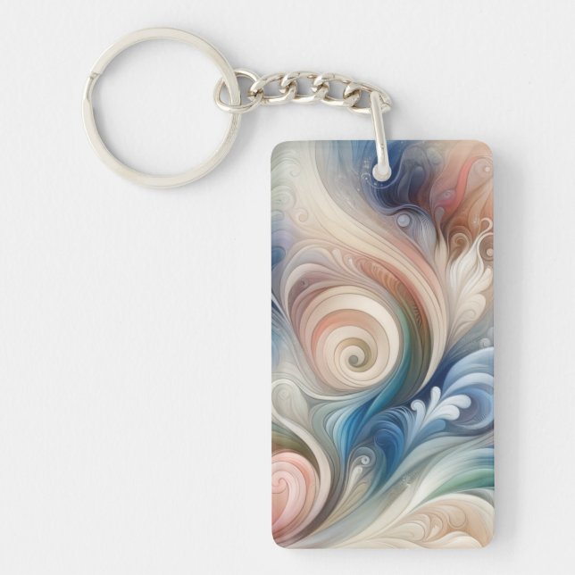 Porte-clefs Aquarelle Imaginaire Floral Pastel Bleu & Crème (Devant)