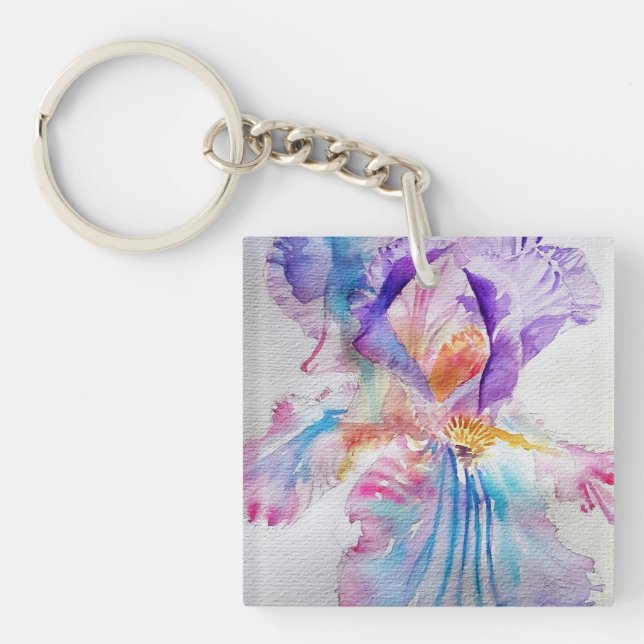 Porte-clefs Aquarelle Iris Fleur Peinture art irises Key Ri (Devant)