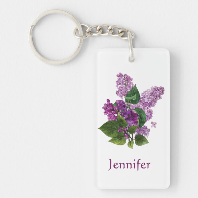 Porte-clefs Aquarelle Lilac Garden Flower Nom personnalisé (Devant)