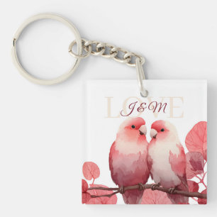 Porte-clefs Aquarelle Lovebirds avec initiales personnalisées
