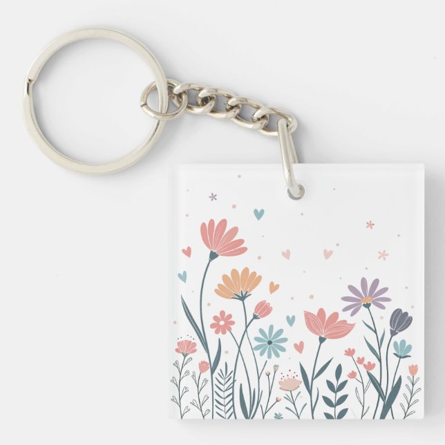 Porte-clefs Aquarelle lunaire florale (Devant)