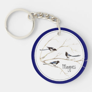 Porte-clefs Aquarelle Magpie Jardin Oiseau Nature Art