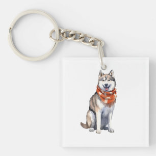 Porte-clefs Aquarelle mignonne Chien sibérien Husky
