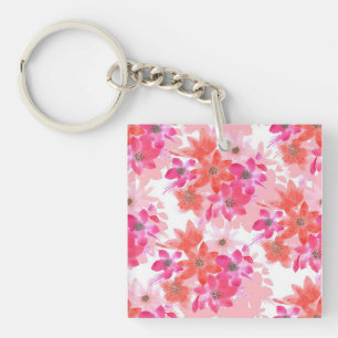 Porte-clefs Aquarelle moderne Fleurs roses
