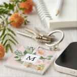 Porte-clefs Aquarelle moderne Fleurs roses Monogrammes<br><div class="desc">Aquarelle moderne Fleurs roses Monogrammes</div>