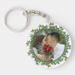 Porte-clefs Aquarelle moderne Vert Mariage photo