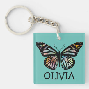 Porte-clefs Aquarelle Monarch Papillon PERSONNALISER Turquoise