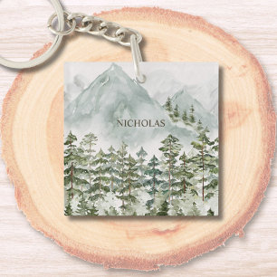 Porte-clefs Aquarelle naturelle de la forêt et de la montagne