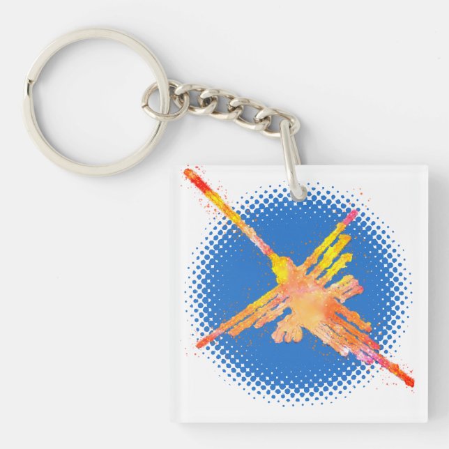 Porte-clefs Aquarelle Nazca Colibri dans le ciel bleu