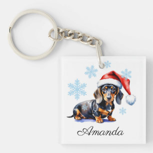 Porte-clefs Aquarelle noir et tan Dachshund Chien de Noël