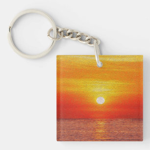 Porte-clefs Aquarelle Océan Sunset Summer Beach Waves
