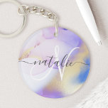 Porte-clefs Aquarelle Or Violet Luxe Personnalisé Nom Monogram<br><div class="desc">Personnalisez facilement ce style glamour abstrait couleur lilas peinture et faux or spray arrière - plan avec vos détails personnalisés.</div>