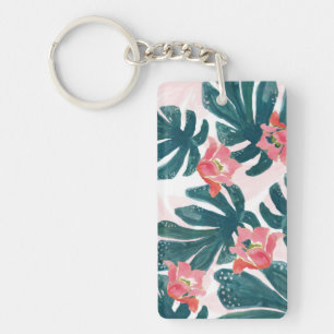Porte-clefs Aquarelle Palme tropicale, Hibiskus hawaïen