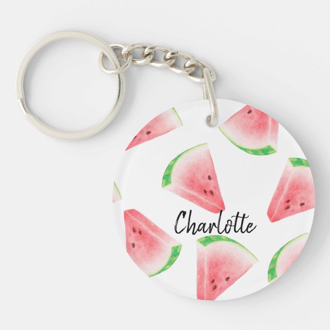 Porte-clefs Aquarelle pastèque cadeau de nom personnalisé (Devant)