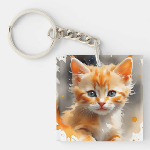 Porte-clefs Aquarelle peinture d'un chat orange mignon