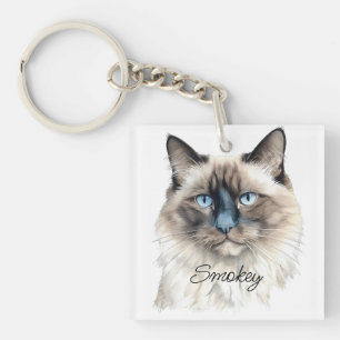 Porte-clefs Aquarelle personnalisée Balinese Pet Nom de la pho