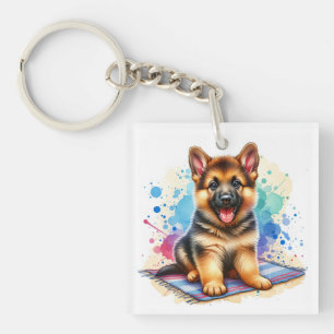 Porte-clefs Aquarelle personnalisée Berger Allemand Chien Chie