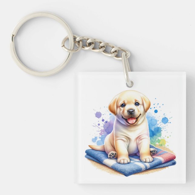 Porte-clefs Aquarelle personnalisée Chien chiot (Devant)