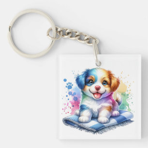 Porte-clefs Aquarelle personnalisée Mutt Chien Chien Chien