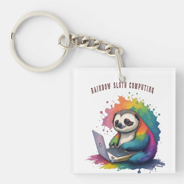 Porte-clefs Aquarelle Rainbow Cute Sloth Computing (Devant)