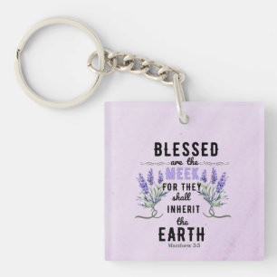 Porte-clefs Aquarelle rétro Matthew 5:5 Lavender