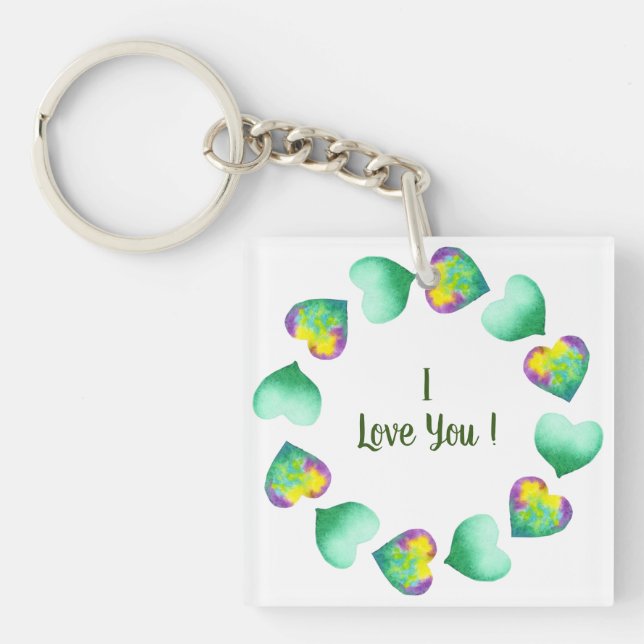 Porte-clefs Aquarelle romantique Cute Vert Saint Valentin (Devant)