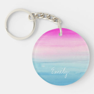 Porte-clefs Aquarelle rose et bleue d'Ombre personnalisée
